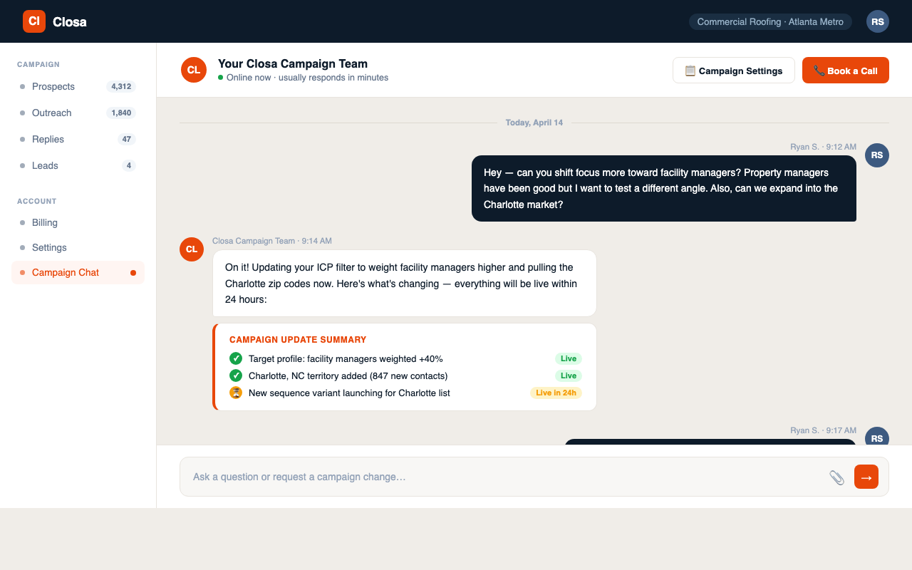 Closa Campaign Chat Dashboard